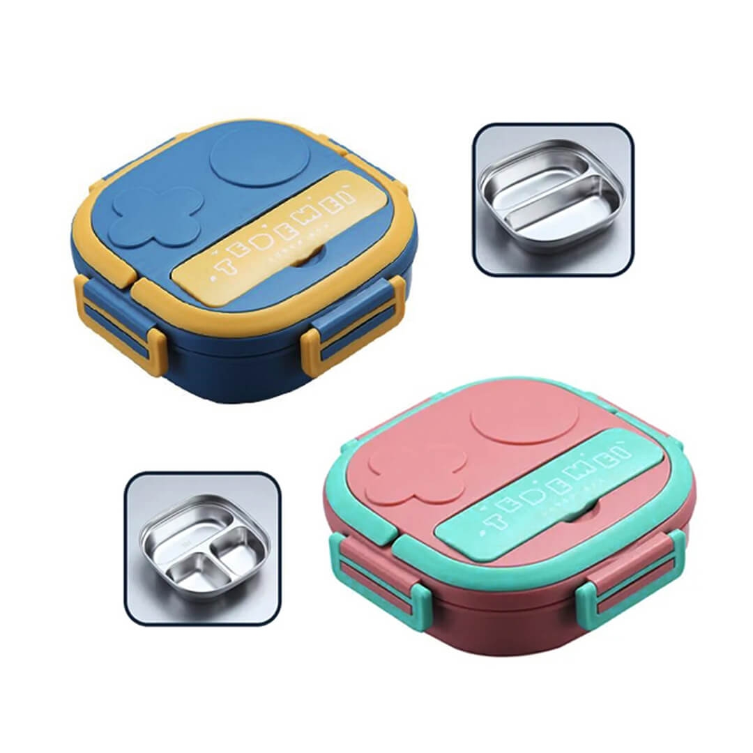 Fun dual-color stainless steel bento lunch box, 2 or 3 compartments