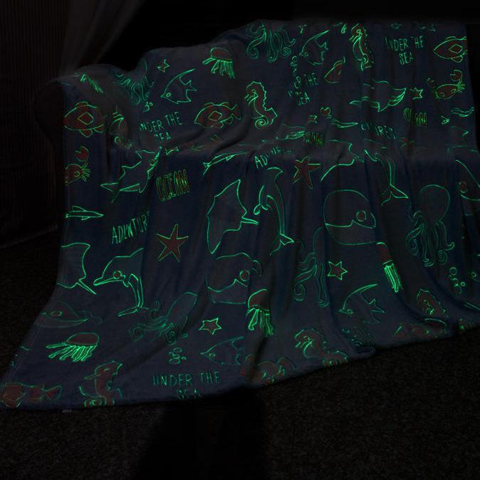 Blue Sea Creatures Glow-in-the-Dark Soft Blanket - 2 sizes