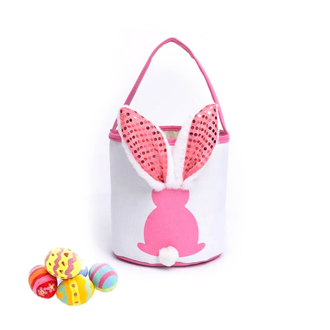 Reusable Easter bunny basket with cute ears, pink color