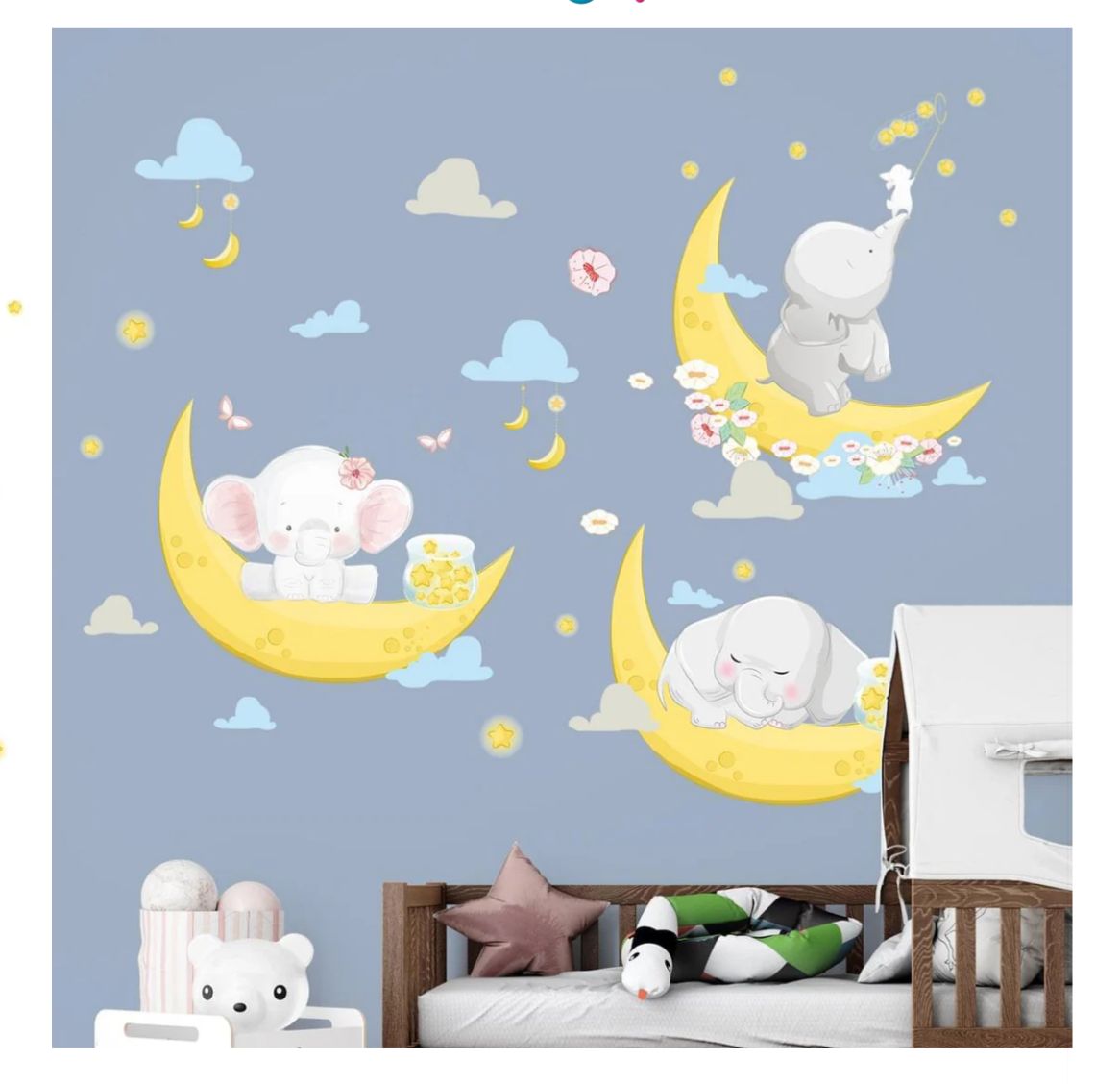 Baby Elephants on Moon Wall Decal