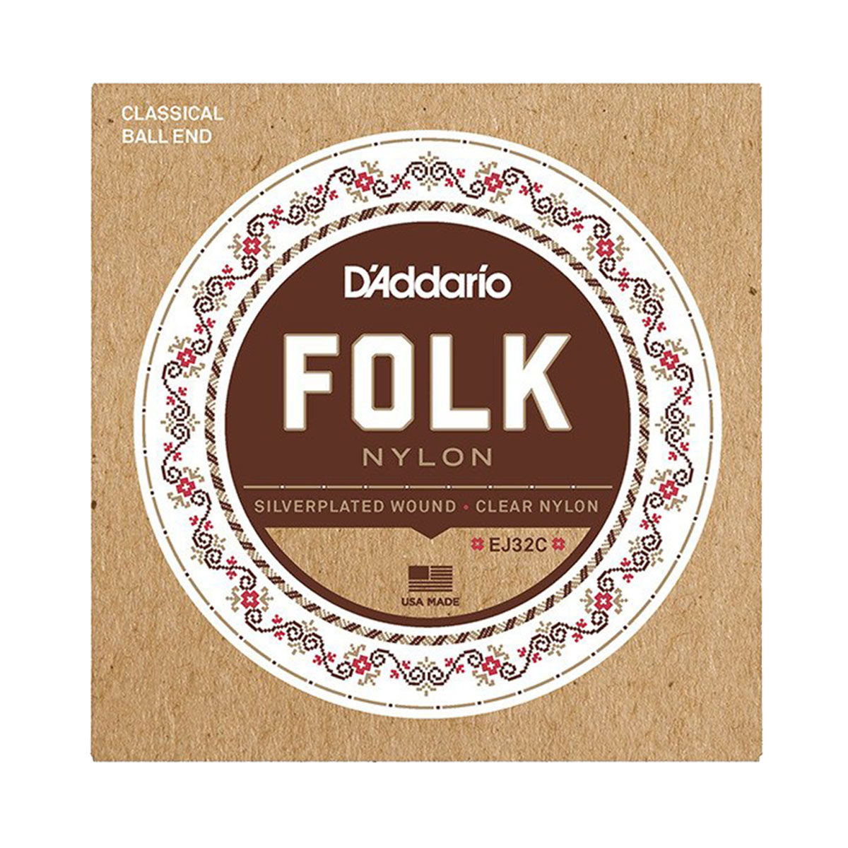 D’Addario EJ32C Normal Tension Ball End Silver-Wound/Clear Nylon Classical Guitar Strings