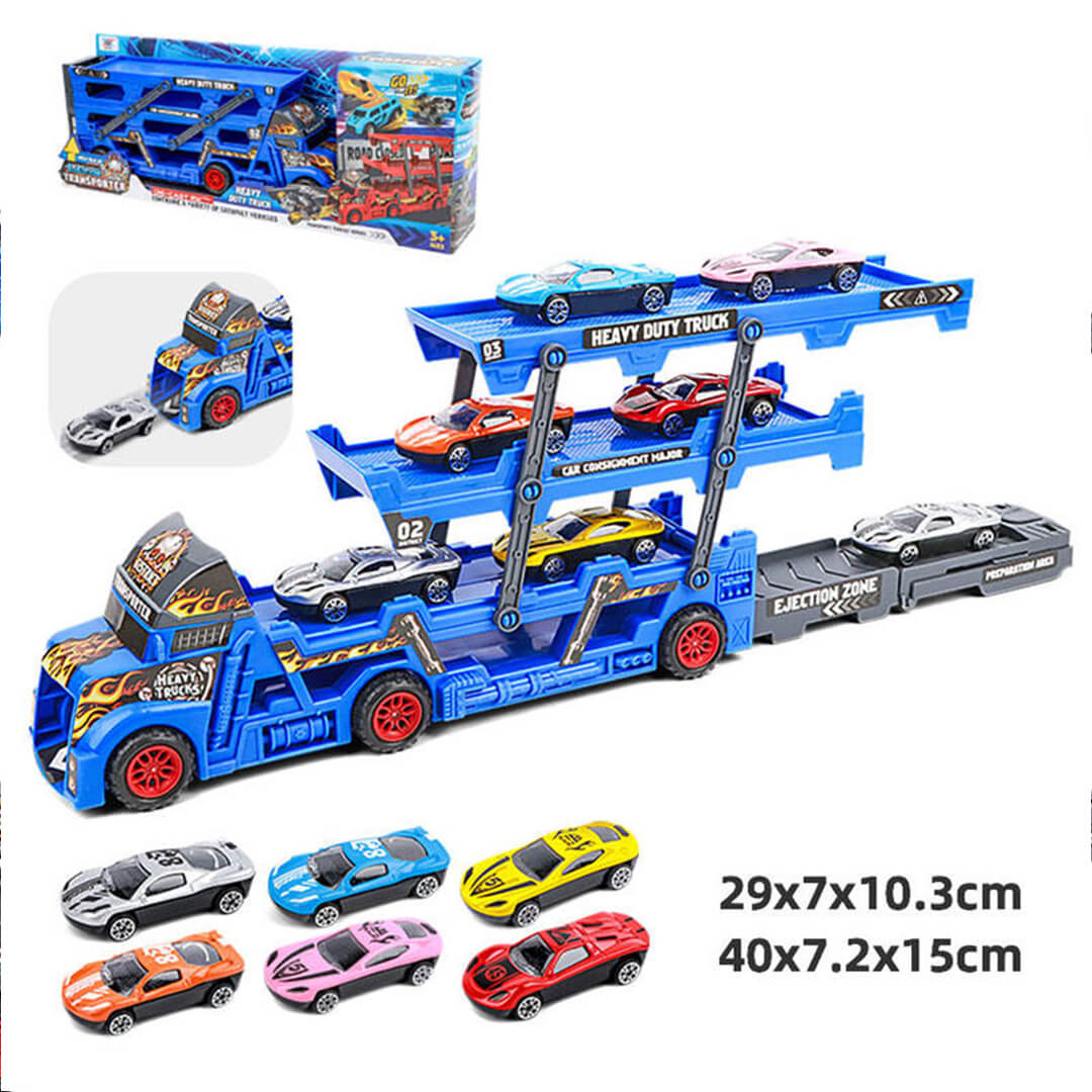 Folding Metal Truck with Mini Ejection Cars Blue