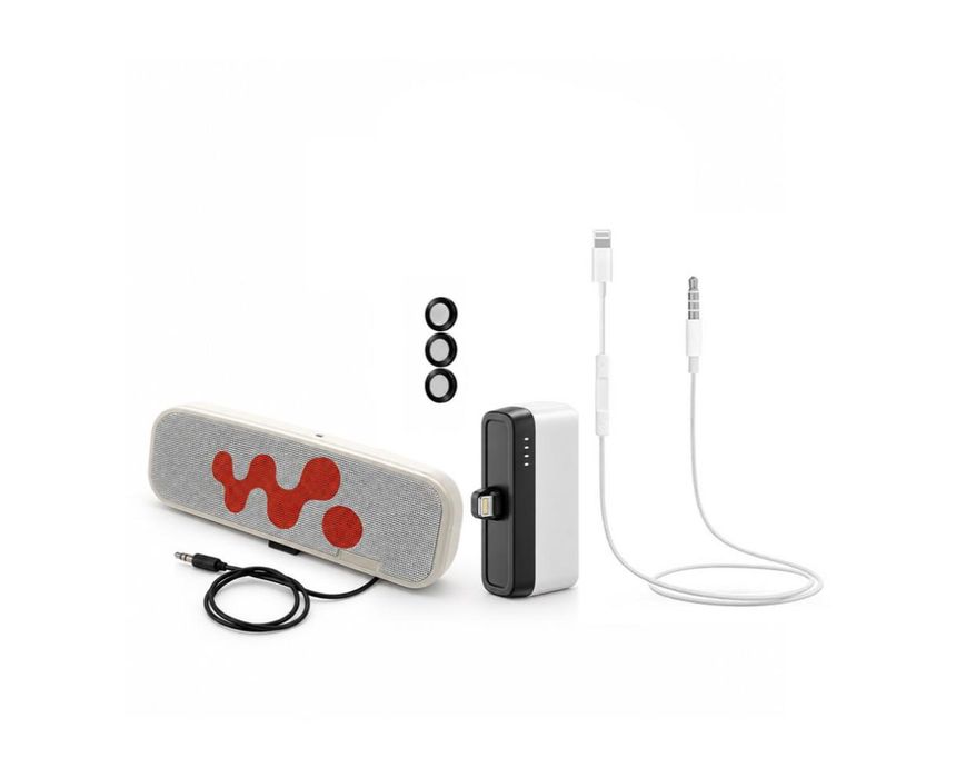 Combo Deal Power Bank, 5AH, PR244, White + Music Desk Stand MDS-90 Sony + Camera Lens FOLD/FLIP6 Glass + AUX Cable MH021