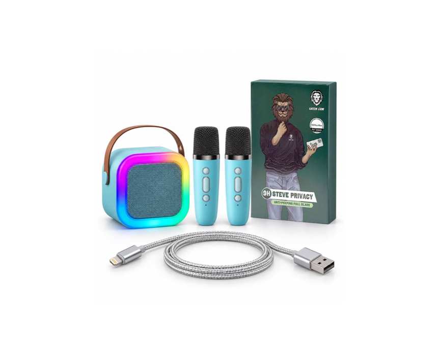 Combo Deal Screen Guard iPhone 12 Pro Max Green + Kids Karaoke Speaker 2x Wireless MIC Blue + Apple Lightning USB Cable T6