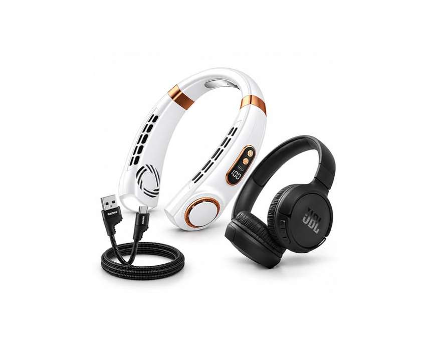 Combo Deal Neck Fan Headphone JBL Cable Remax