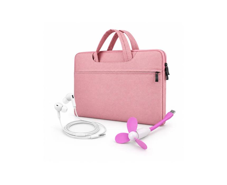 Combo Deal USB Fan Bamboocopter + Laptop Bag, 15.6", Pink + Earphone Denmen DR06