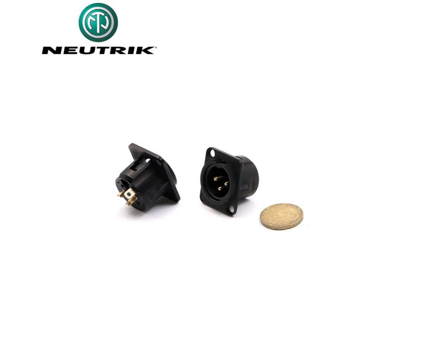 Audio Connector XLR 3-Pin Male Gold Metal Chassis Mount Neutrik