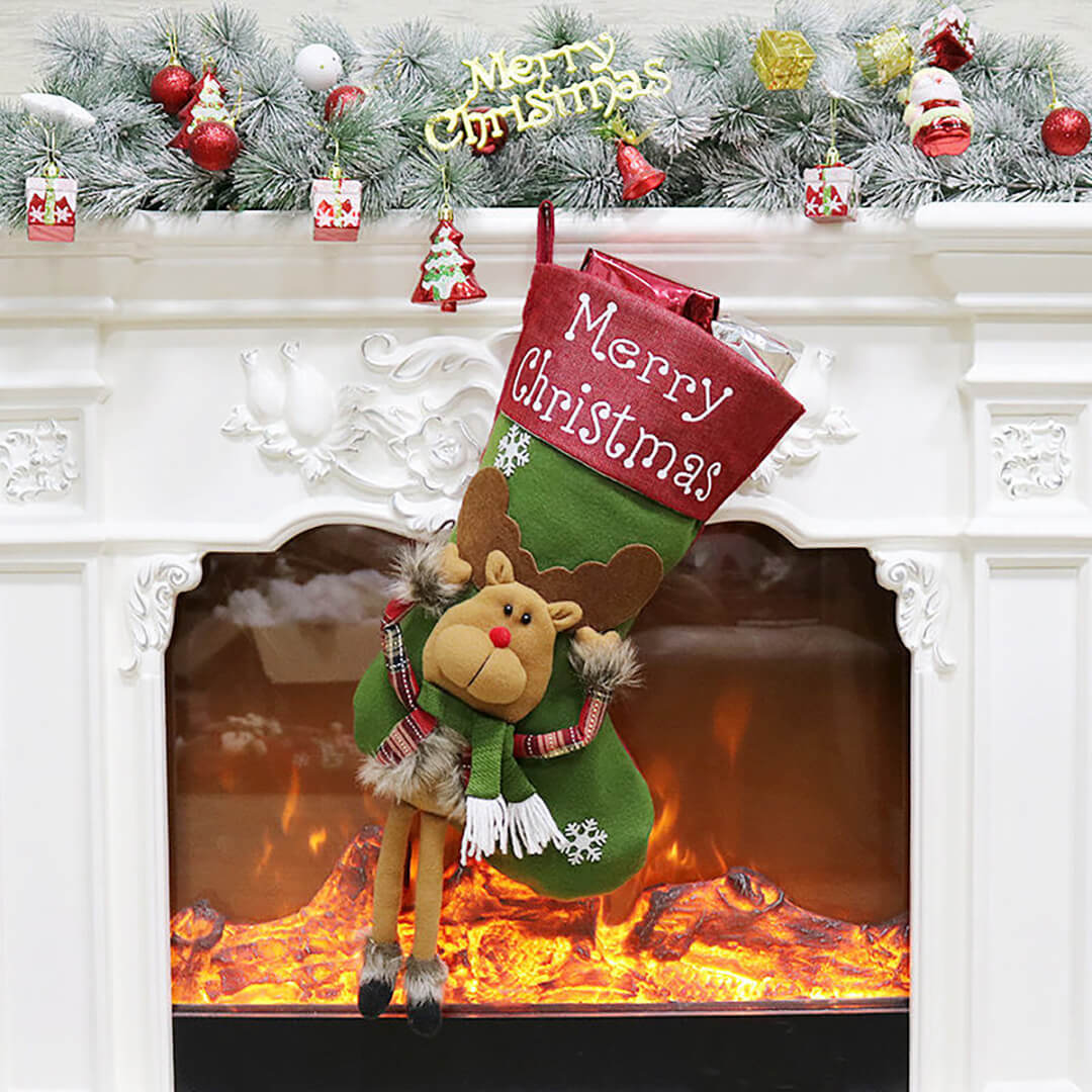 3D Christmas stocking with dangling legs reindeer design 