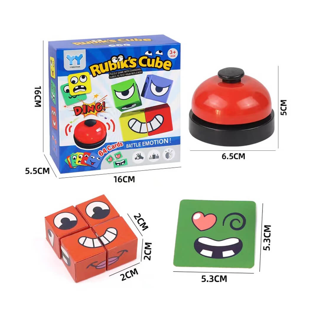 Expression puzzle cube game for kids and family play, dimensions