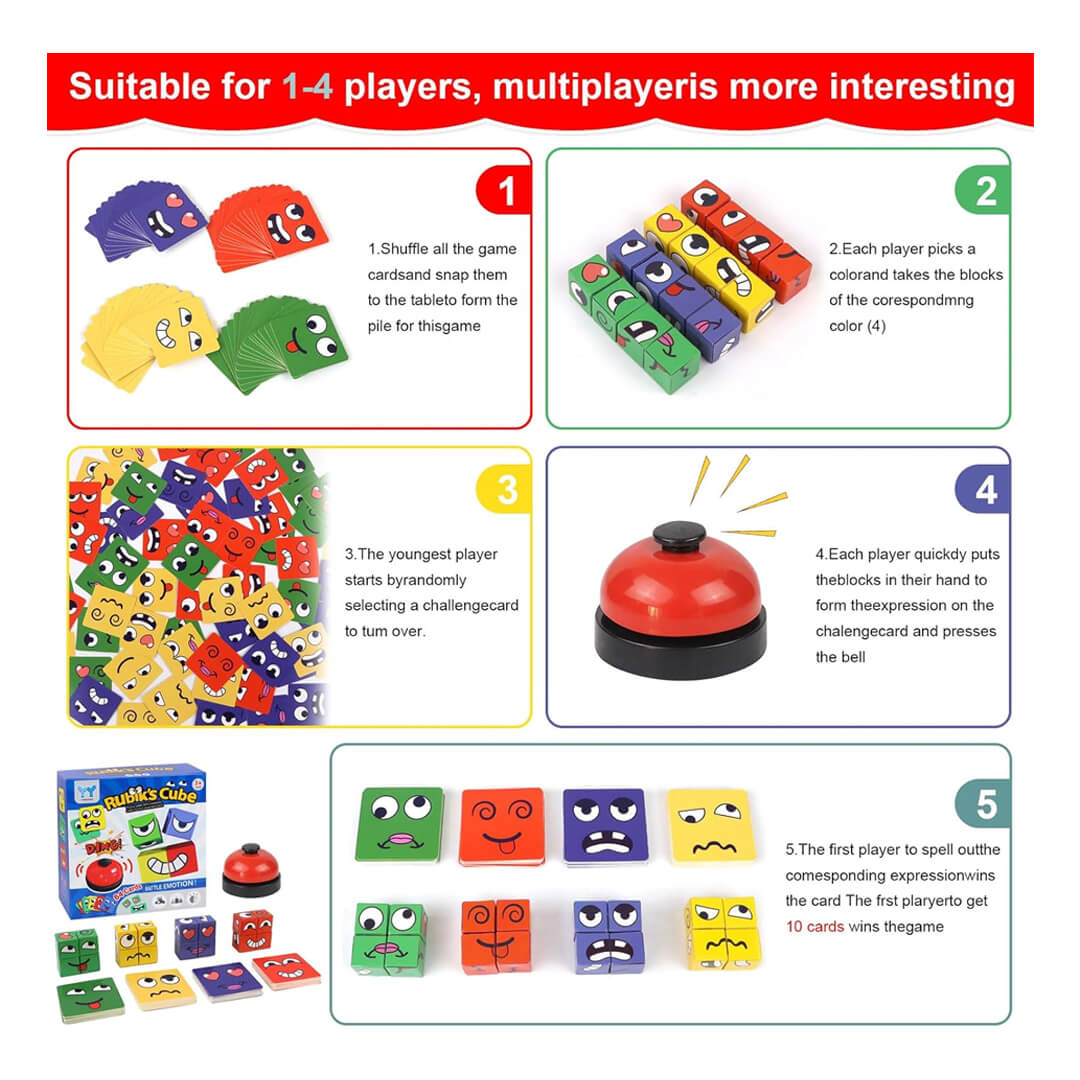 Face change cube speed game with colorful wooden blocks