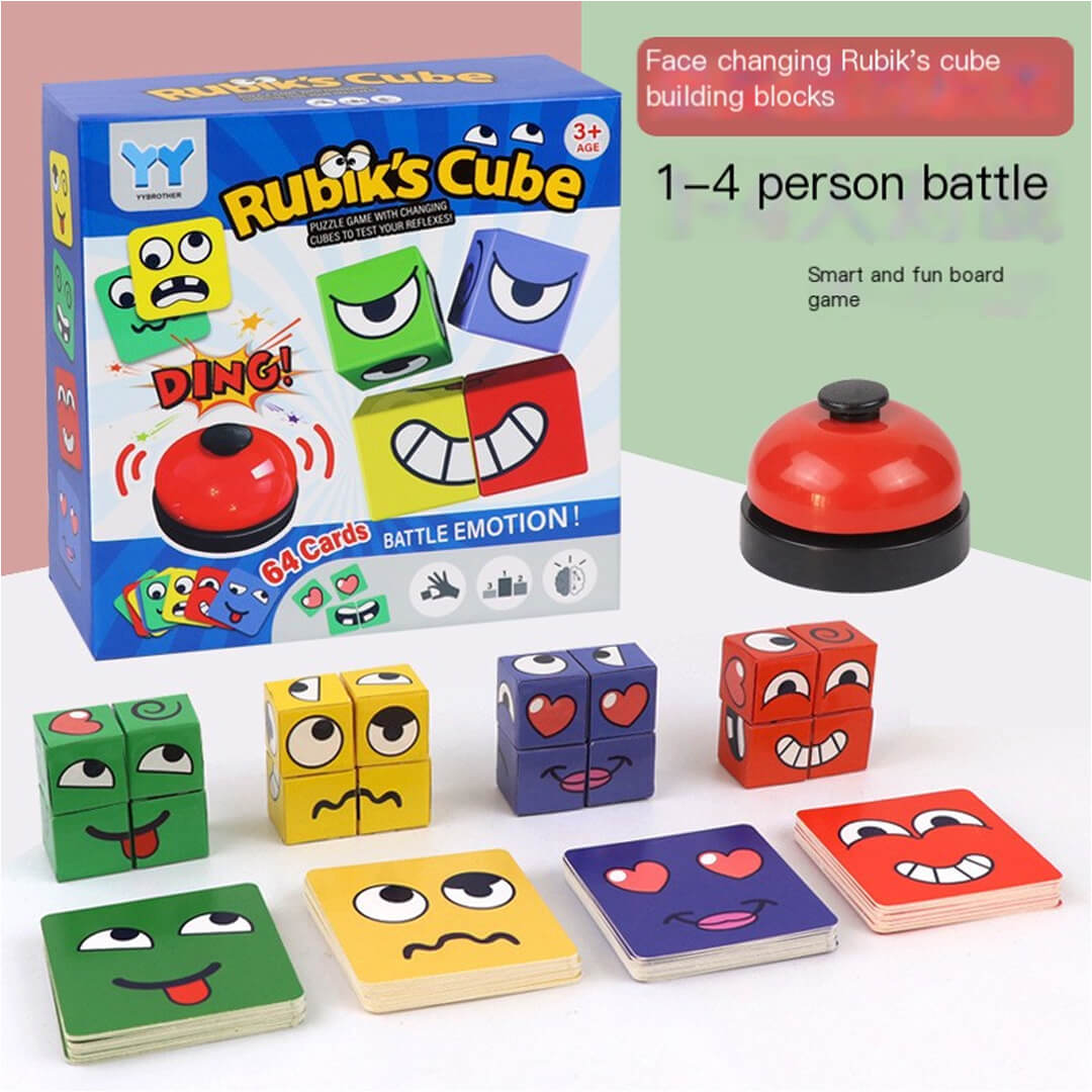 Educational face change cube toy improving focus and speed