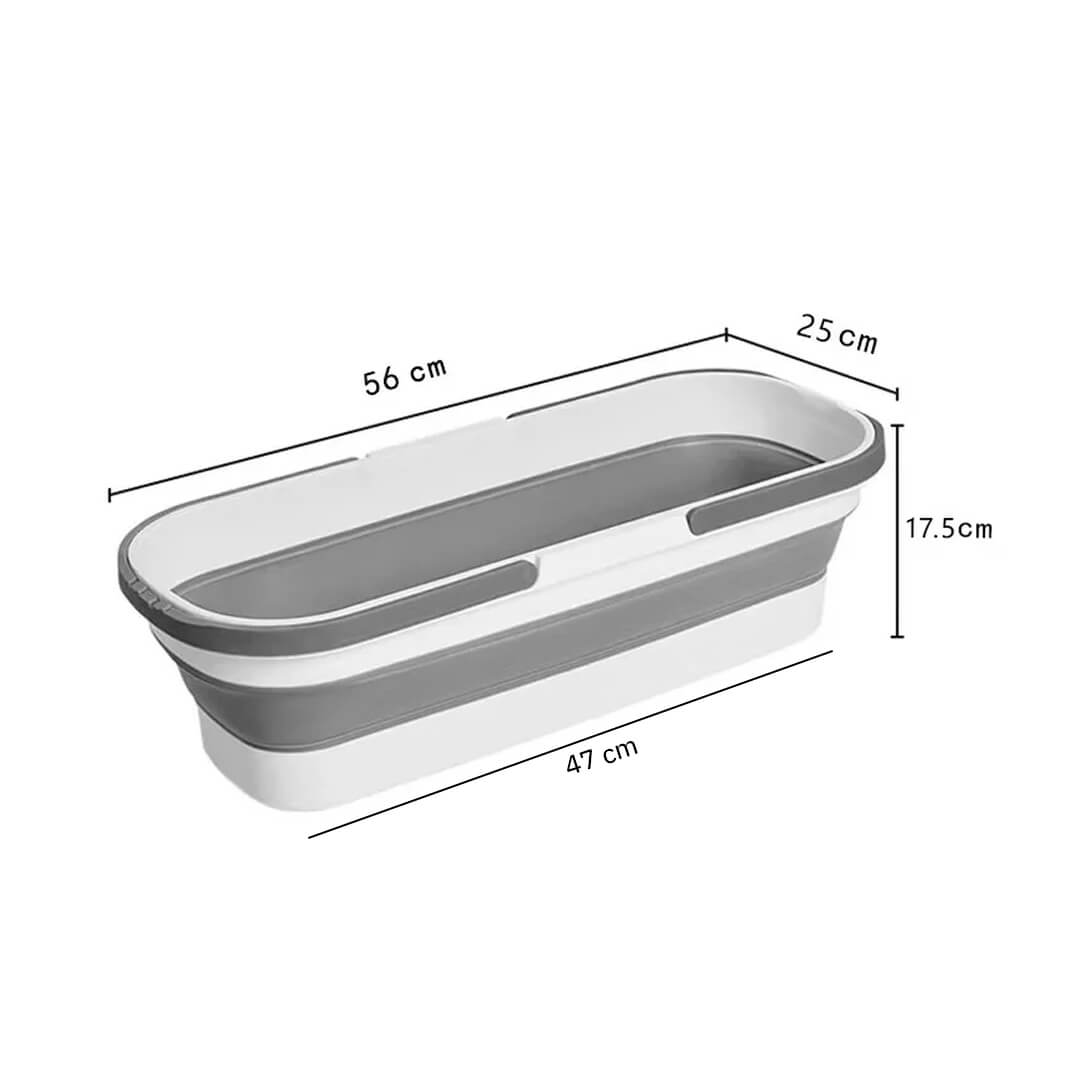 Collapsible cleaning bucket with wheels, dimension.