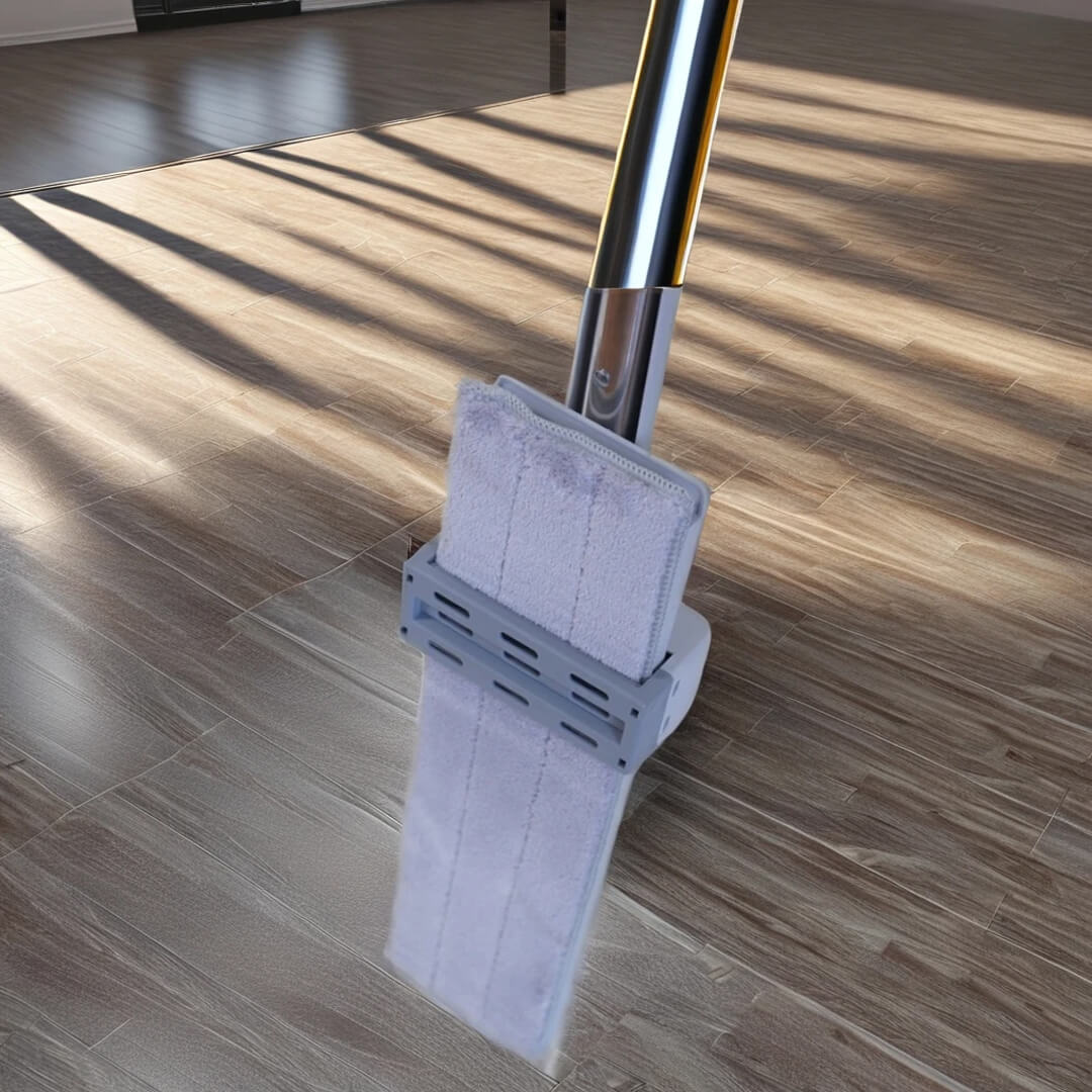 Self-wringing flat microfiber mop with folding bucket