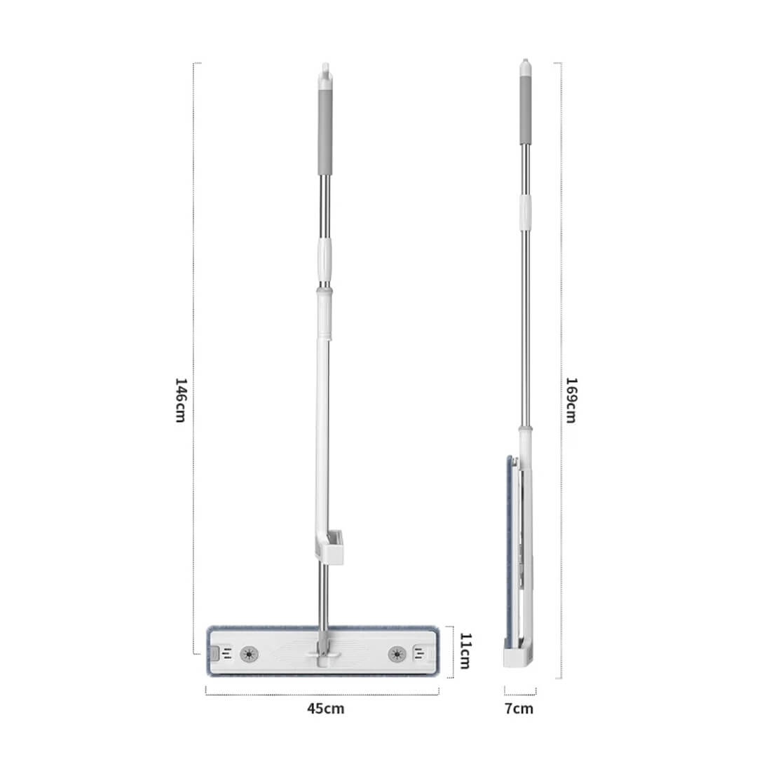 Home mop set with rotating head and self-cleaning base, dimensions