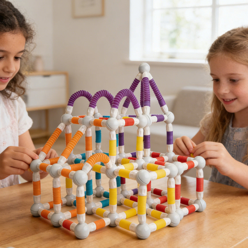 138-piece magnetic building block set with flexible tubes