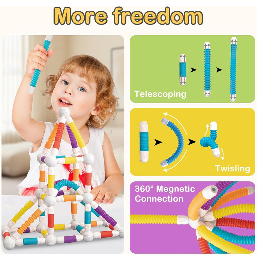 Magnetic flexible tube building set with colorful balls and connectors