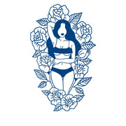 Jagua tattoo of a woman surrounded by roses on a white background