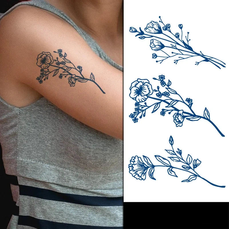 flower branches temporary tattoo set