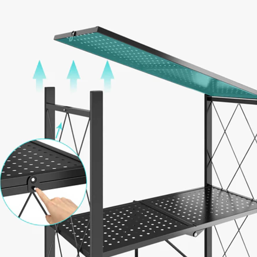 Foldable 5-Layer Metal Shelves with Wheels – Black