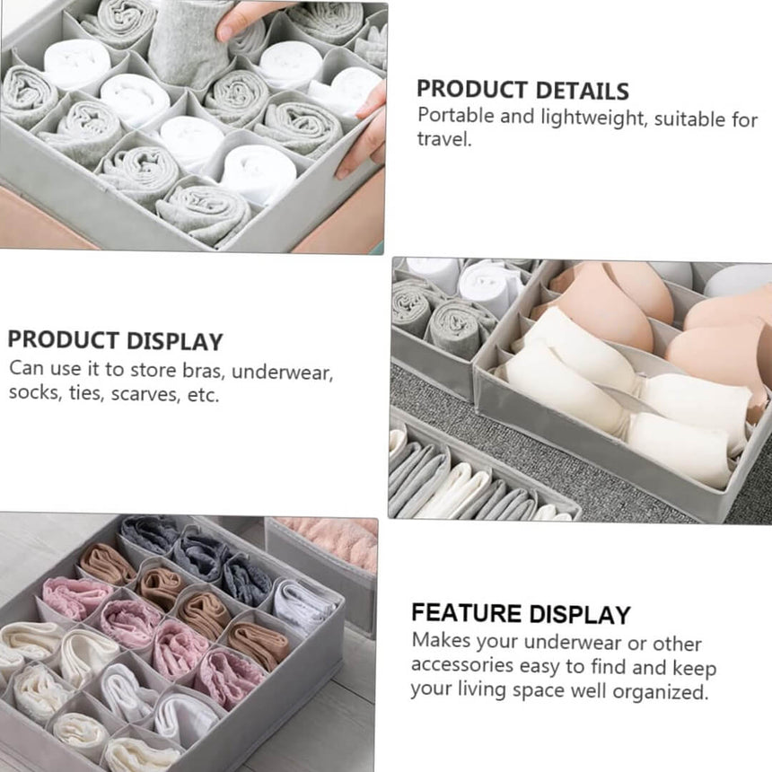 3-Piece Set Fabric Grid Storage Organizers Grey