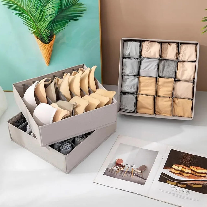 Drawer organizer set with 7, 16, and 24 compartments