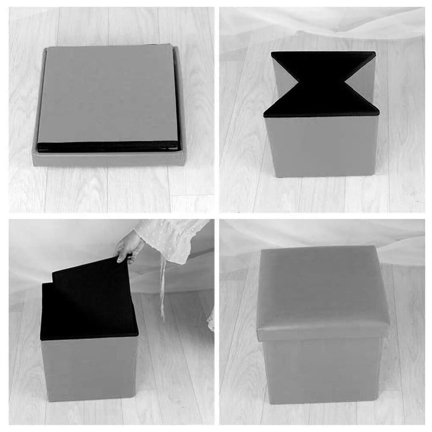 Foldable fabric storage stool with storage compartment, easy to install and fold