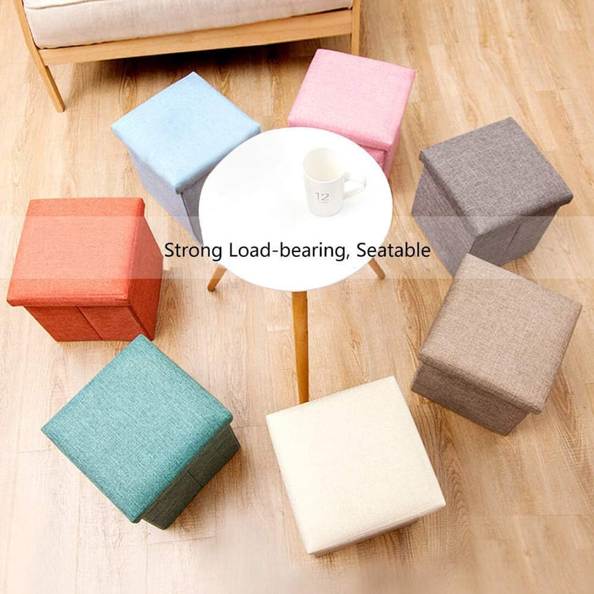 Foldable fabric storage stool with storage compartment