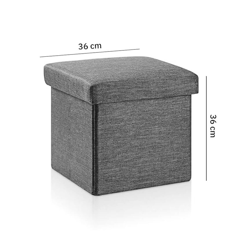 Foldable fabric storage stool with cushioned top, dimensions