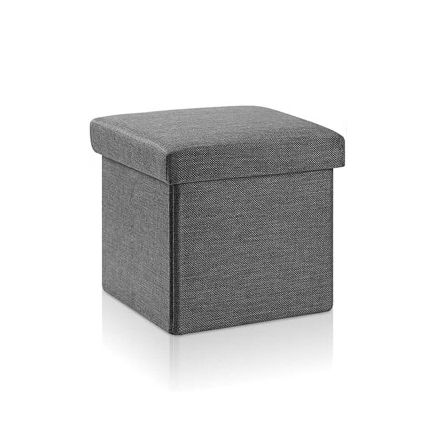 Grey foldable fabric storage stool with cushioned top