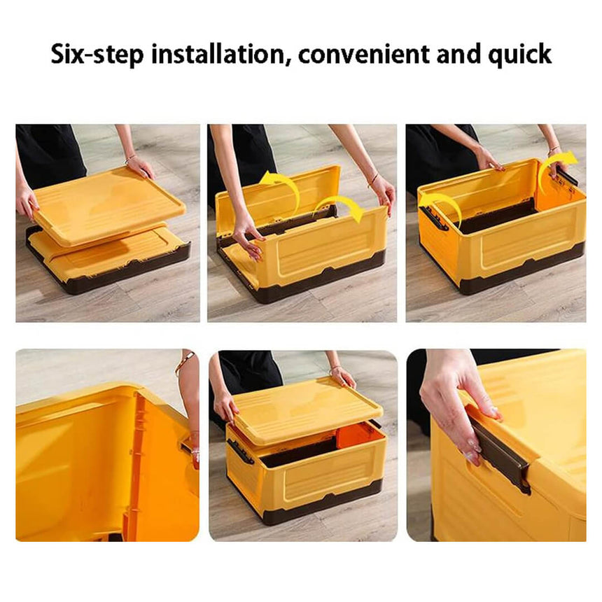 Foldable plastic storage box with lid, six steps installation, convenient and quick.