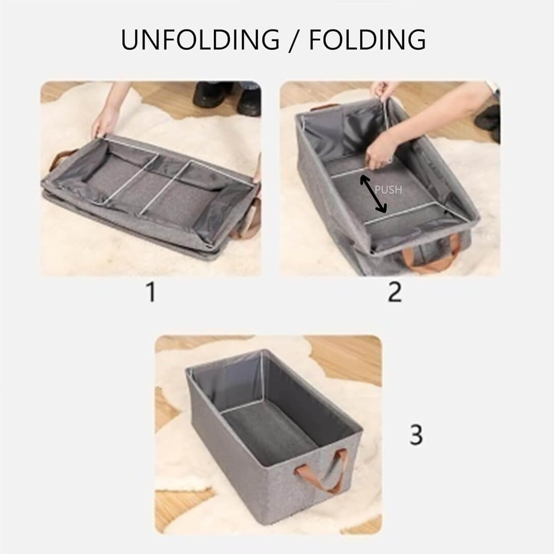 stackable  fabric storage boxes for clothes organization, folding and unfolding instructions