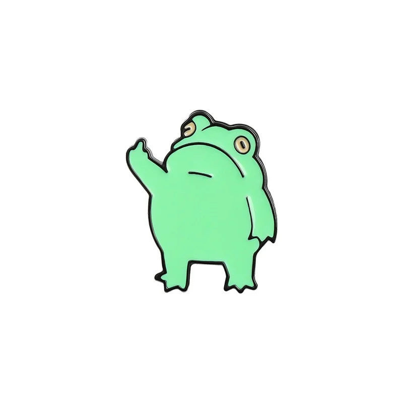 Cartoon frog with a sad expression on a white background