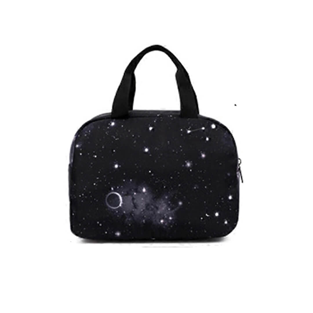 School insulated lunch bag, black galaxy print