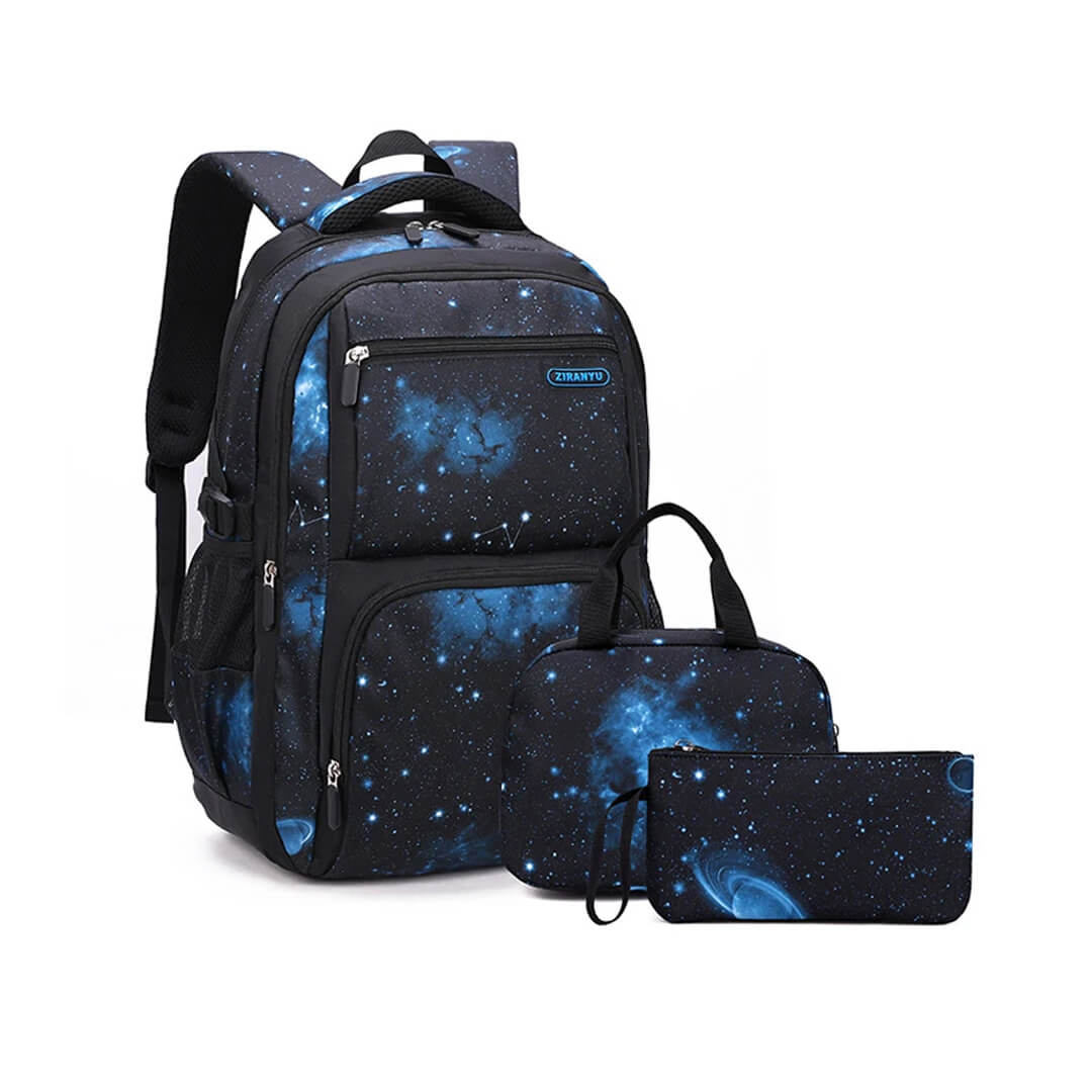 Galaxy school backpack with matching lunch bag and pencil case