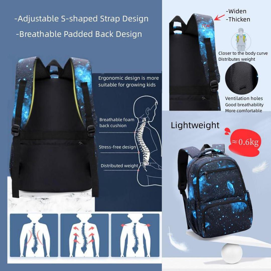 Night sky backpack with lunch bag and pencil pouch for school, lighweight