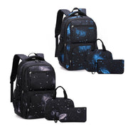 Black and blue galaxy theme backpack set with lunch bag and pencil case