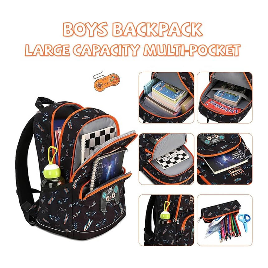 Boys school gamer backpack with large capacity and multiple pockets 