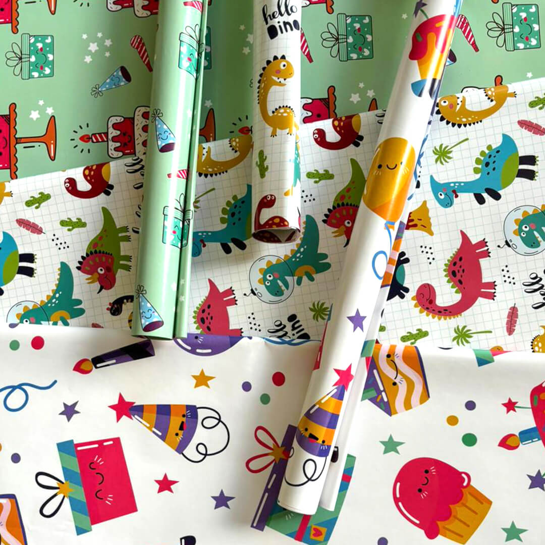 Colorful gift wrap for birthday presents and Christmas