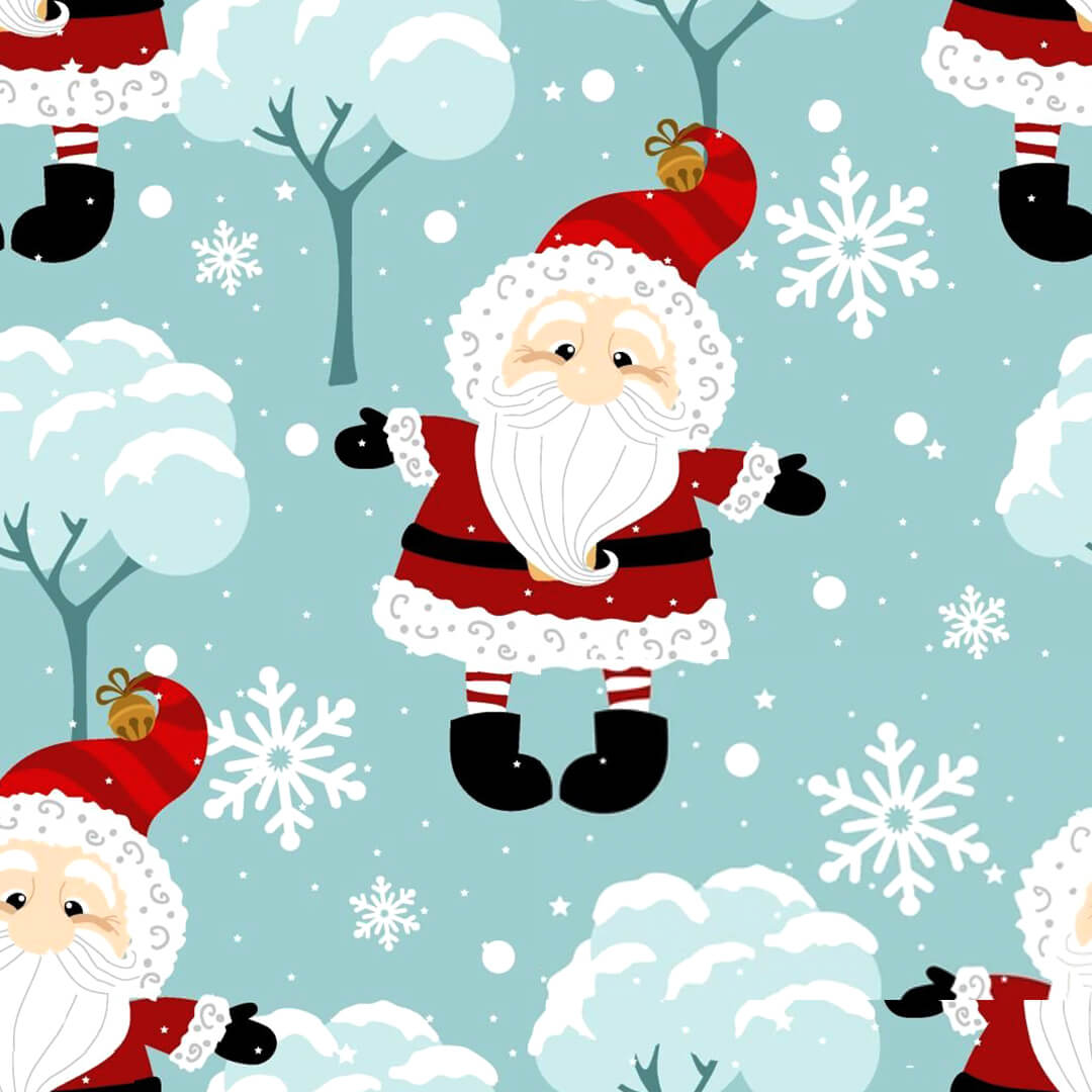 Colorful gift wrap for birthday presents and Christmas Cyan Santa
