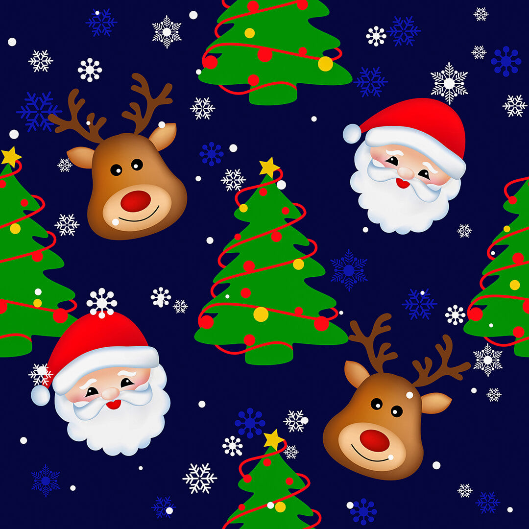 Colorful gift wrap for birthday presents and Christmas Navy Santa & Deer