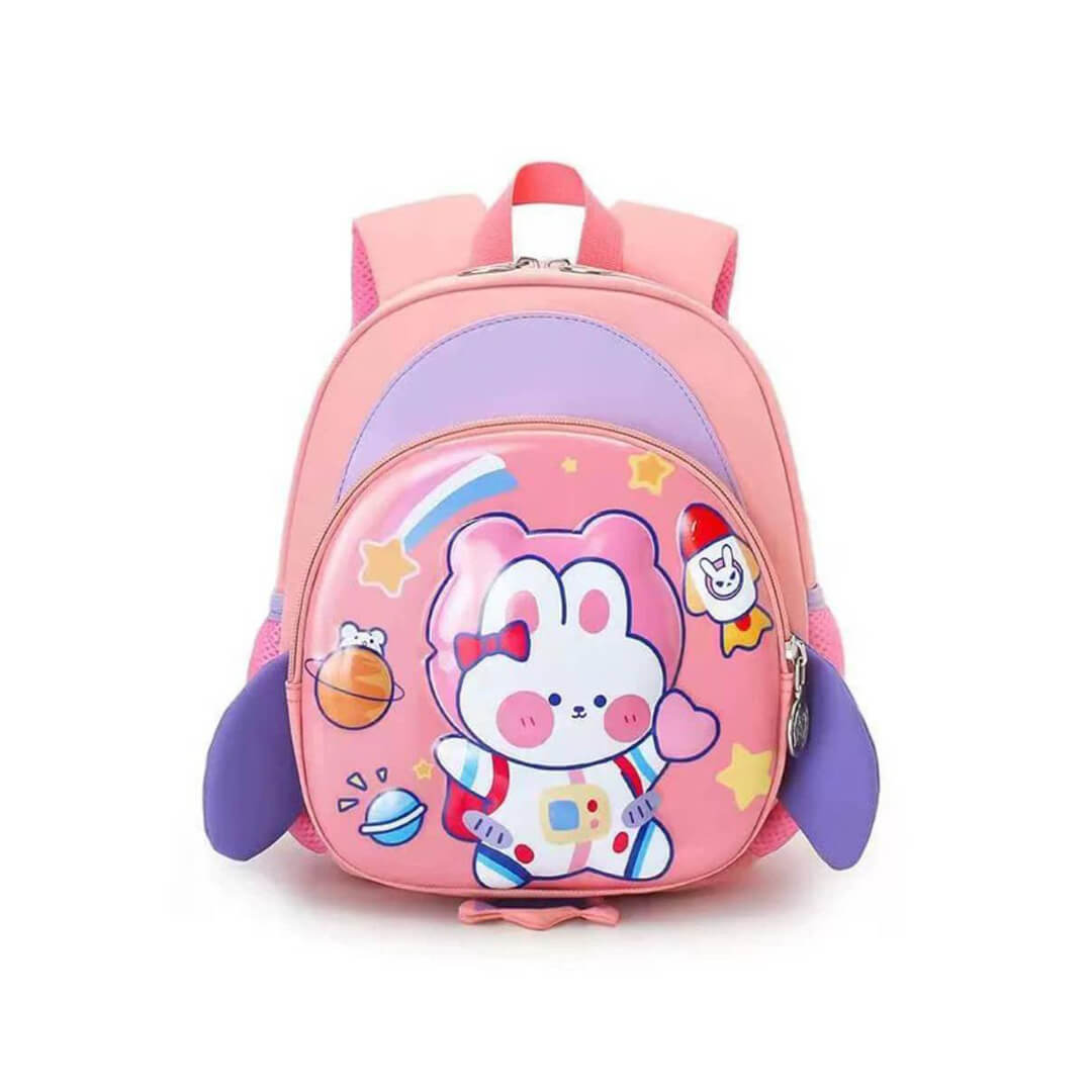 Pink front hard shell rabbit preschool backpack for girls