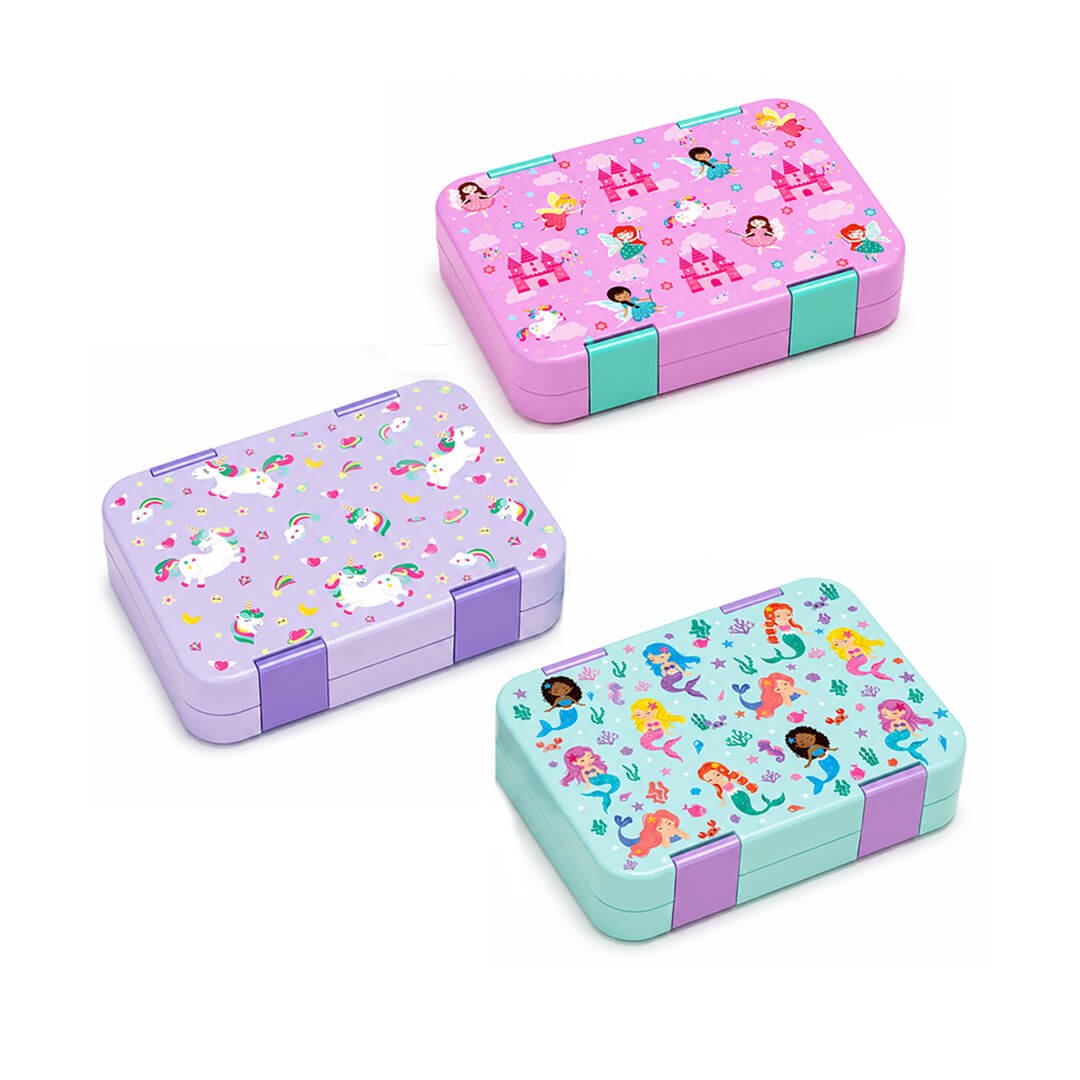 Girls' dual-color bento lunch box, mermaid, unicorn and fairy designs
