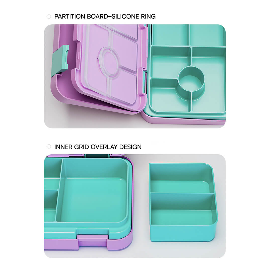Reusable bento lunch box for girls with 6 partitions
