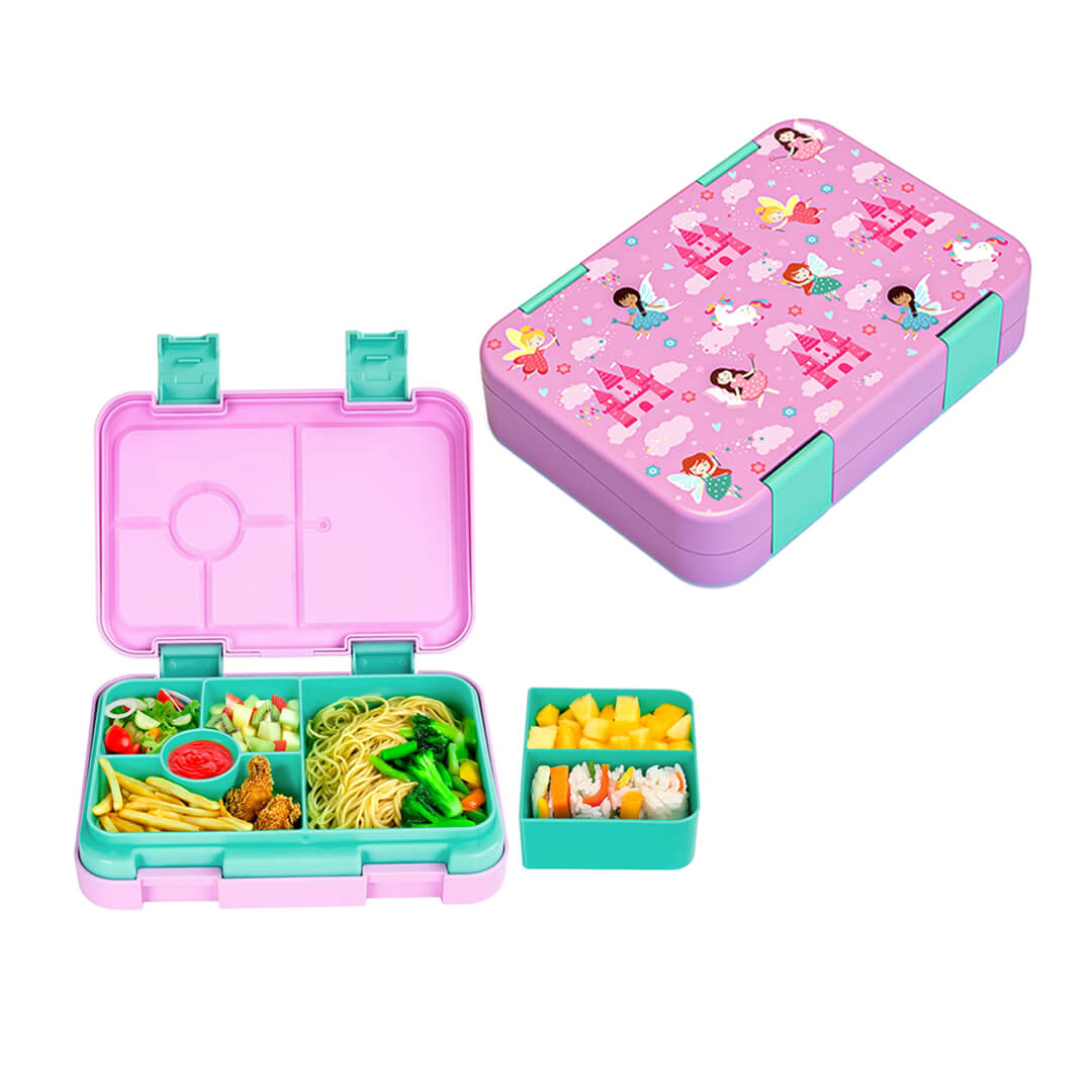 Leakproof school lunch box for girls with 6 dividers, magical fairy theme