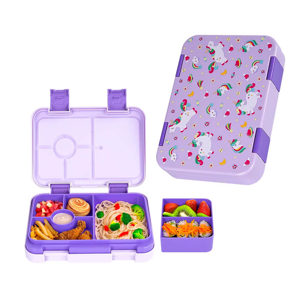 Leakproof unicorn bento lunch box with 6 compartments for snacks and food