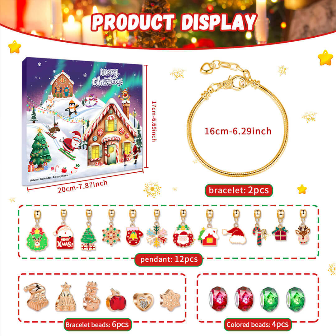 Christmas charm bracelet calendar for kids with 24 surprises