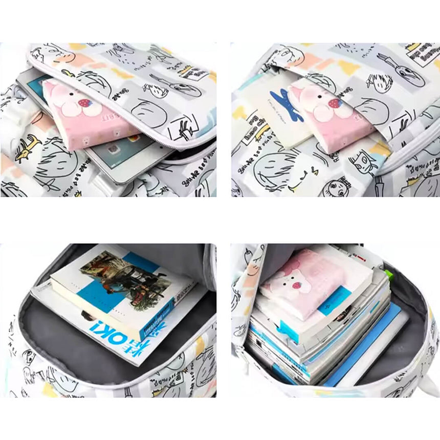 Teen girls' school backpack with fun cartoon print