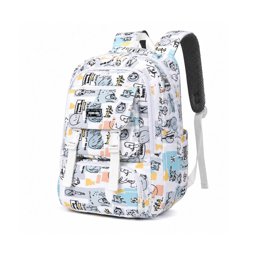Girls doodle print school backpack for Grades 5 to 12