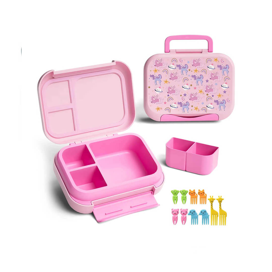 Leakproof unicorn lunch box with handle and mini forks