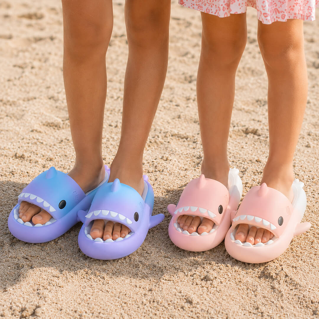Rainbow purple and pink shark slippers for girls